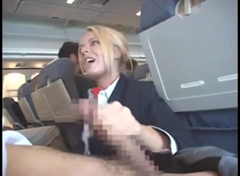 In Plane - Free HD Blonde stewardess, Riley Evans is rubbing a client's dick on her  first working day in the plane Porn Video